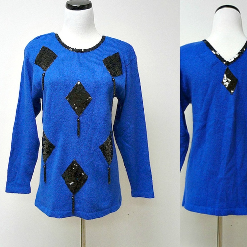 VTG Karen Scott beaded diamond pattern sweater